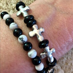 Bracelets, black white cross
